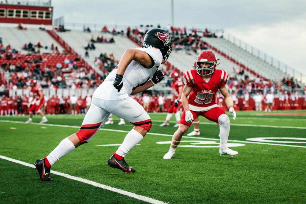 Football players in action on the field